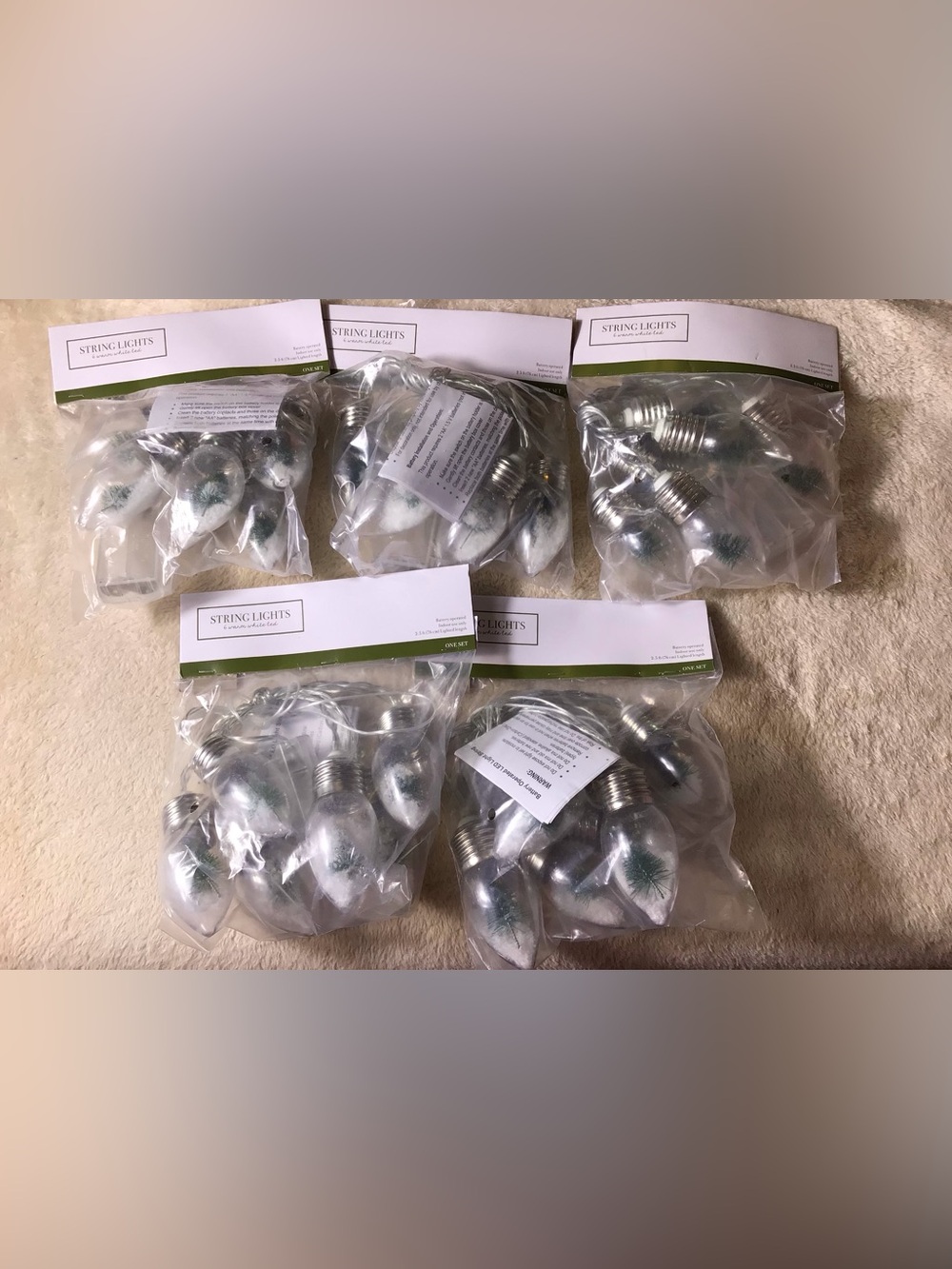String Lights Bulb Ornaments with Snowy Pine Inside